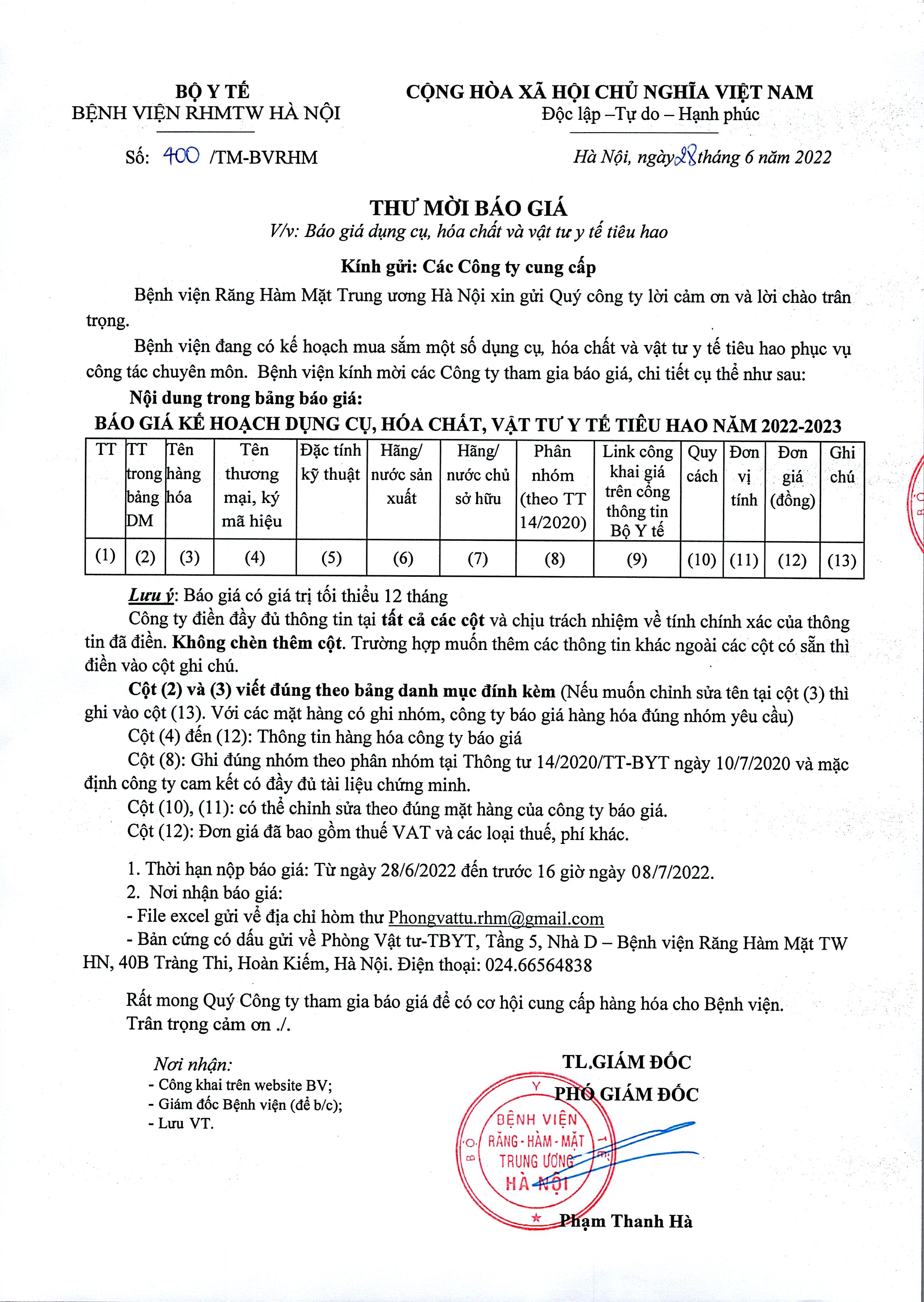 THƯ MỜI BÁO GIÁ 28.6